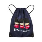 Blue drawstring bag with three illustrated guards on the front 